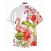 Vacation Couple Outfit Flamingo Hibiscus Floral Leaf Print Dress and Shirt Set - Blanc S | US 4