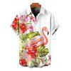 Vacation Couple Outfit Flamingo Hibiscus Floral Leaf Print Dress and Shirt Set - Blanc S | US 4