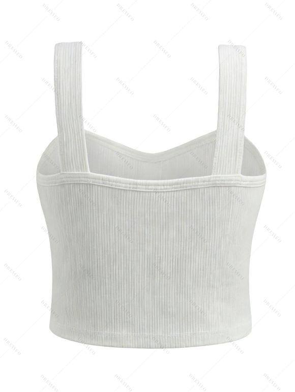 Solid Color Tank Top Textured Mock Button Sweetheart Neck Padded Cropped Tank Top - Blanc L | US 8-10