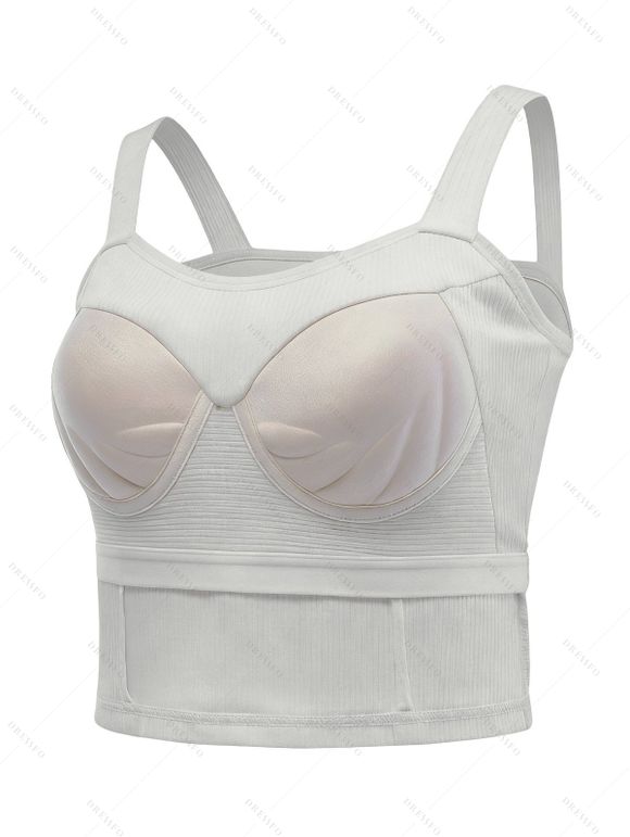 Solid Color Tank Top Textured Mock Button Sweetheart Neck Padded Cropped Tank Top - Blanc L | US 8-10