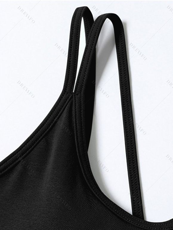 Casual Tank Top Solid Color Padded Dual Strap Cropped Tank Top - Noir XL | US 12