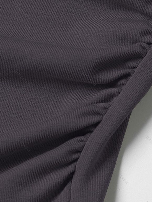 Casual T-shirt Solid Color Ruched Curved Hem Padded Cropped Tee - Gris S | US 4