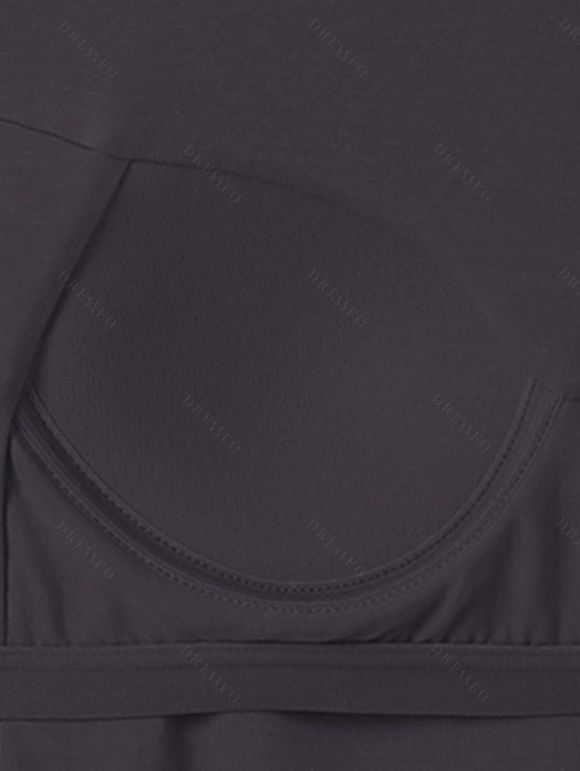 Casual T-shirt Solid Color Ruched Curved Hem Padded Cropped Tee - Gris S | US 4