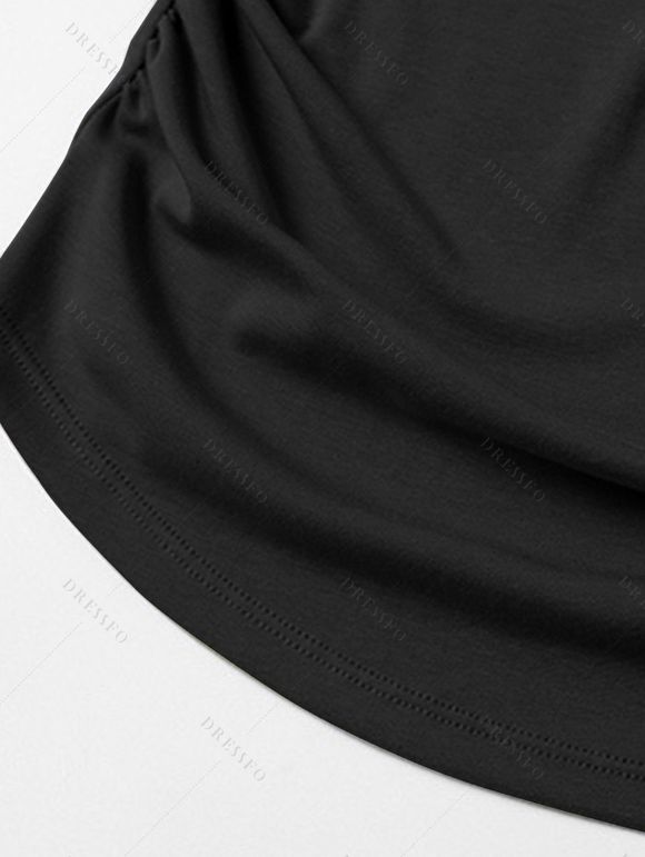 Casual T-shirt Solid Color Ruched Curved Hem Padded Cropped Tee - Noir XL | US 12