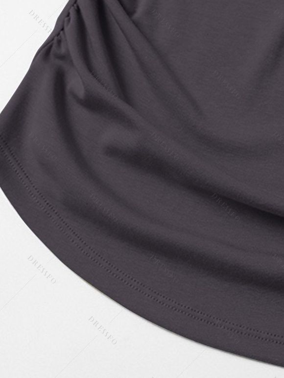 Casual T-shirt Solid Color Ruched Curved Hem Padded Cropped Tee - Gris S | US 4