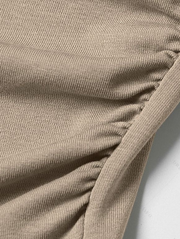 Casual T-shirt Solid Color Ruched Curved Hem Padded Cropped Tee - Bronze S | US 4