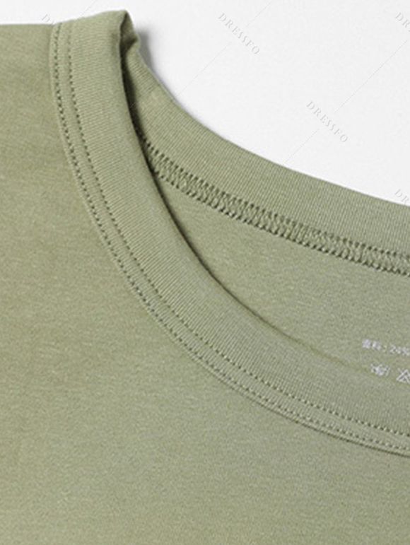 Casual T-shirt Solid Color Ruched Curved Hem Padded Cropped Tee - Olive Verte XL | US 12