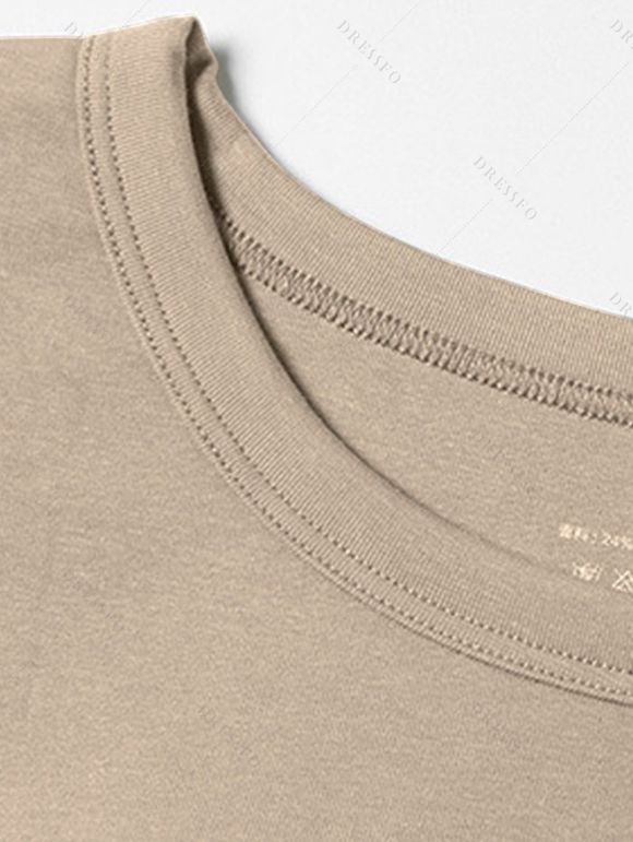 Casual T-shirt Solid Color Ruched Curved Hem Padded Cropped Tee - Bronze S | US 4