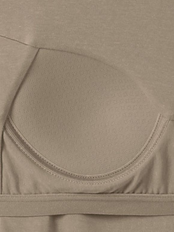 Casual T-shirt Solid Color Ruched Curved Hem Padded Cropped Tee - Bronze S | US 4