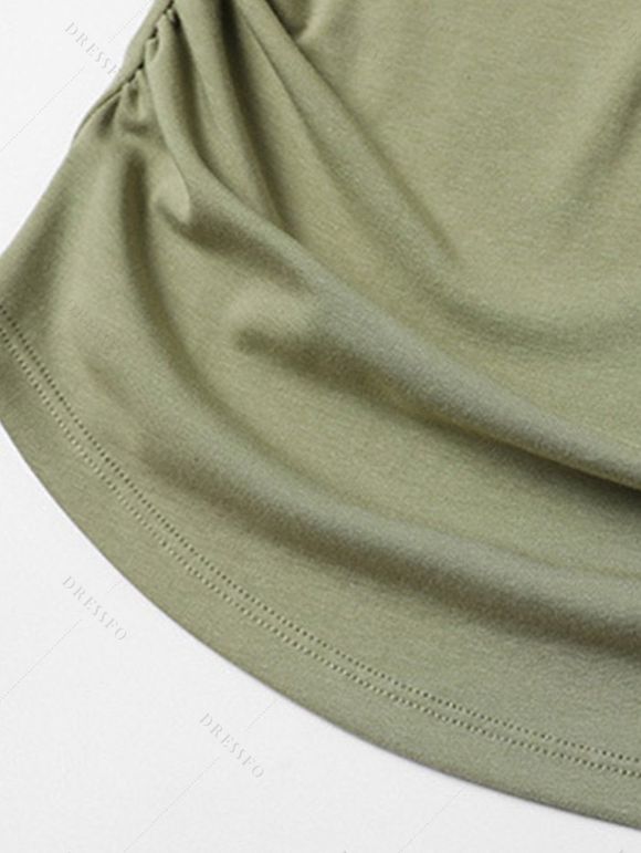Casual T-shirt Solid Color Ruched Curved Hem Padded Cropped Tee - Olive Verte XL | US 12