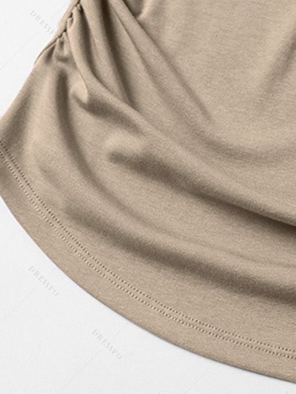 Casual T-shirt Solid Color Ruched Curved Hem Padded Cropped Tee - Bronze S | US 4