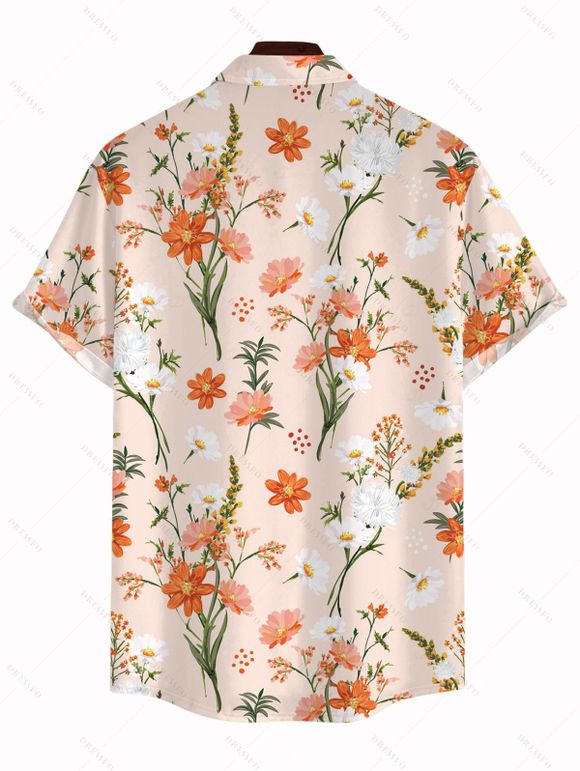 Men's Vacation Shirt Wildflower Floral Print Countryside Style Button Up Shirt - Abricot 5XL