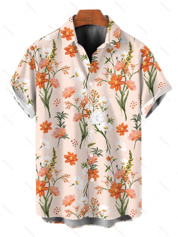 Vacation Couple Outfit Textured Tank Top Wildflower Floral Print Belt Pants and Shirt Shorts Set - Abricot S | US 4