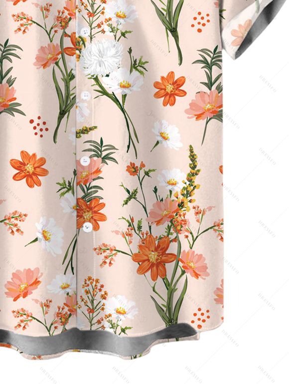 Vacation Couple Outfit Textured Tank Top Wildflower Floral Print Belt Pants and Shirt Shorts Set - Abricot S | US 4