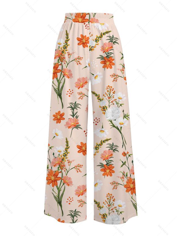 Vacation Couple Outfit Textured Tank Top Wildflower Floral Print Belt Pants and Shirt Shorts Set - Abricot S | US 4