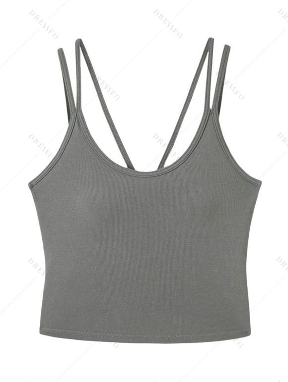 Casual Tank Top Solid Color Padded Dual Strap Cropped Tank Top - Gris Clair XL | US 12
