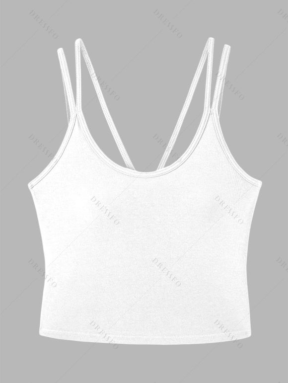 Casual Tank Top Solid Color Padded Dual Strap Cropped Tank Top - Blanc XL | US 12