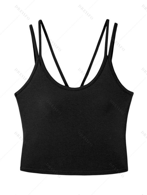 Casual Tank Top Solid Color Padded Dual Strap Cropped Tank Top - Noir XL | US 12