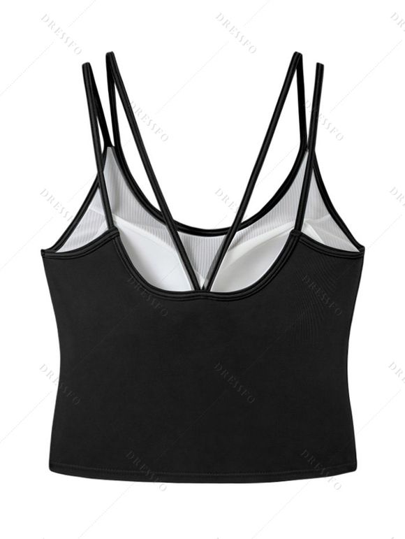 Casual Tank Top Solid Color Padded Dual Strap Cropped Tank Top - Noir XL | US 12