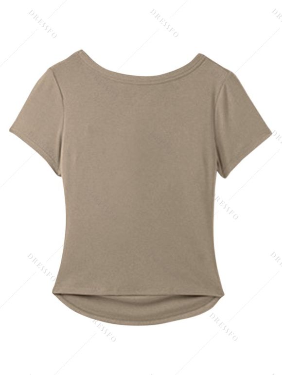 Casual T-shirt Solid Color Ruched Curved Hem Padded Cropped Tee - Bronze S | US 4