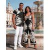 Vacation Couple Outfit Tropical Leaf Silhouette Print Twisted Wide Leg Jumpsuit and Shirt Set - Noir S | US 4