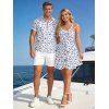 Vacation Couple Outfit Porcelain Ditsy Floral Print Bowknot Ruffle Dress and Shirt Set - Bleu clair S | US 4