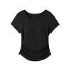 Casual T-shirt Solid Color Ruched Curved Hem Padded Cropped Tee - Noir S | US 4