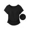 Casual T-shirt Solid Color Ruched Curved Hem Padded Cropped Tee - Noir XL | US 12