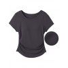 Casual T-shirt Solid Color Ruched Curved Hem Padded Cropped Tee - Gris S | US 4