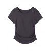 Casual T-shirt Solid Color Ruched Curved Hem Padded Cropped Tee - Gris L | US 8-10