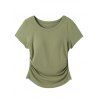 Casual T-shirt Solid Color Ruched Curved Hem Padded Cropped Tee - Olive Verte XL | US 12