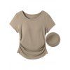 Casual T-shirt Solid Color Ruched Curved Hem Padded Cropped Tee - Bronze L | US 8-10