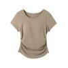Casual T-shirt Solid Color Ruched Curved Hem Padded Cropped Tee - Bronze XL | US 12