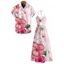 Vacation Couple Outfit Hibiscus Floral Print Twisted Cut Out Slit Halter Dress and Shirt Set - Rose clair S | US 4