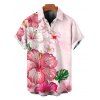 Vacation Couple Outfit Hibiscus Floral Print Twisted Cut Out Slit Halter Dress and Shirt Set - LIGHT PINK S | US 4
