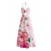 Vacation Couple Outfit Hibiscus Floral Print Twisted Cut Out Slit Halter Dress and Shirt Set - LIGHT PINK S | US 4