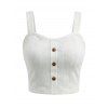 Solid Color Tank Top Textured Mock Button Sweetheart Neck Padded Cropped Tank Top - Blanc L | US 8-10