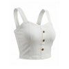 Solid Color Tank Top Textured Mock Button Sweetheart Neck Padded Cropped Tank Top - Blanc L | US 8-10