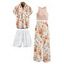 Vacation Couple Outfit Textured Tank Top Wildflower Floral Print Belt Pants and Shirt Shorts Set - Abricot S | US 4