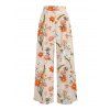 Vacation Pants Wildflower Floral Print Countryside Style Wide Leg Belt Pants - Abricot XXXXXL | US 20