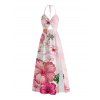 Vacation Halter Dress Hibiscus Floral Print Tie Dye Twisted Cut Out Slit Dress - Rose clair XXL | US 14