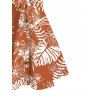 Vacation Dress White Line Tropical Plant Print Bowknot Ruffle Mock Button Hawaii Dress - Orange M | US 6