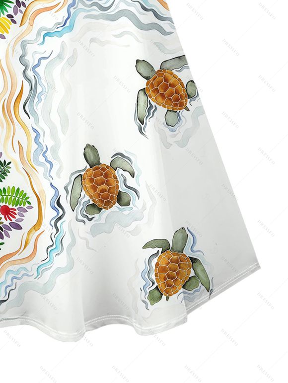 Vacation Dress Tropical Rainforest Sea Turtle Print Spaghetti Strap Hawaii Dress - Vert clair L | US 8-10