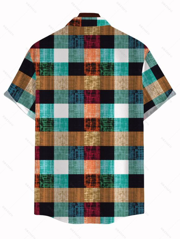 Men's Vintage Shirt Multi-color Plaid Print Button Up Shirt - multicolor A 5XL