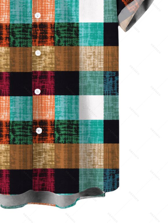 Men's Vintage Shirt Multi-color Plaid Print Button Up Shirt - multicolor A 5XL
