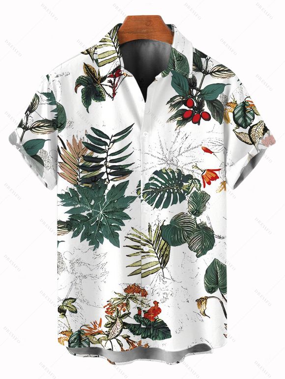 Vacation Couple Outfit Textured Tank Top Tropical Plant Print Belt Pants and Shirt Shorts Set - Blanc S | US 4