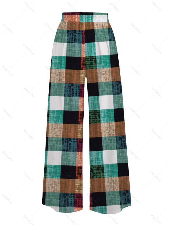 Vintage Couple Outfit Textured Tank Top Multi-color Plaid Print Belt Pants and Shirt Shorts Set - multicolor A S | US 4