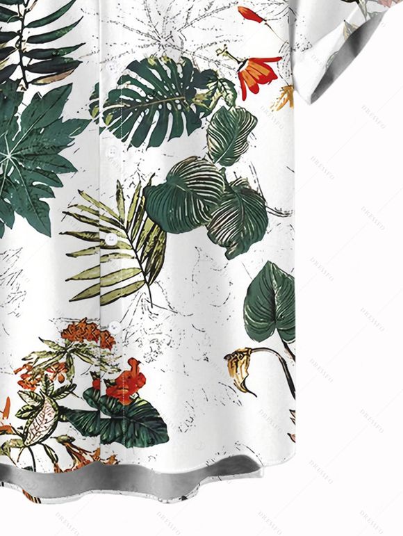 Vacation Couple Outfit Textured Tank Top Tropical Plant Print Belt Pants and Shirt Shorts Set - Blanc S | US 4