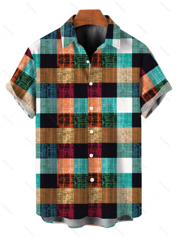 Vintage Couple Outfit Textured Tank Top Multi-color Plaid Print Belt Pants and Shirt Shorts Set - multicolor A S | US 4