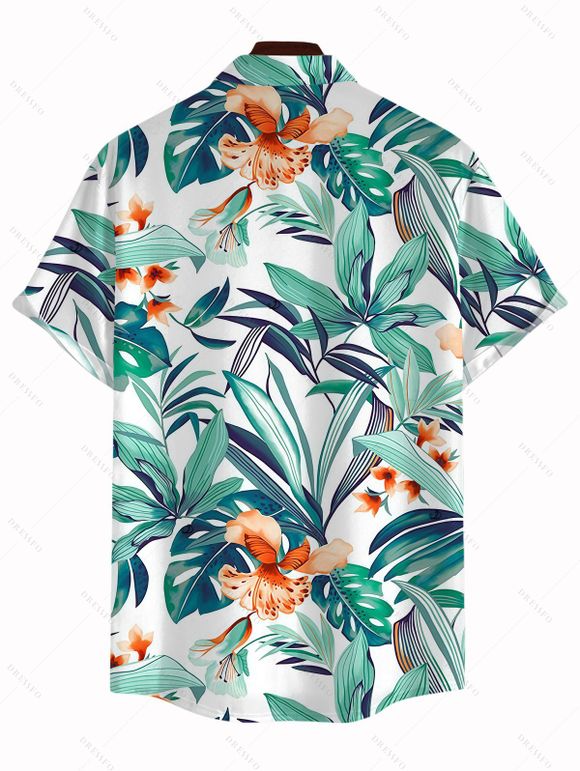 Men's Hawaii Vacation Shirt Tropical Plant Floral Print Button Up Shirt - Turquoise 5XL